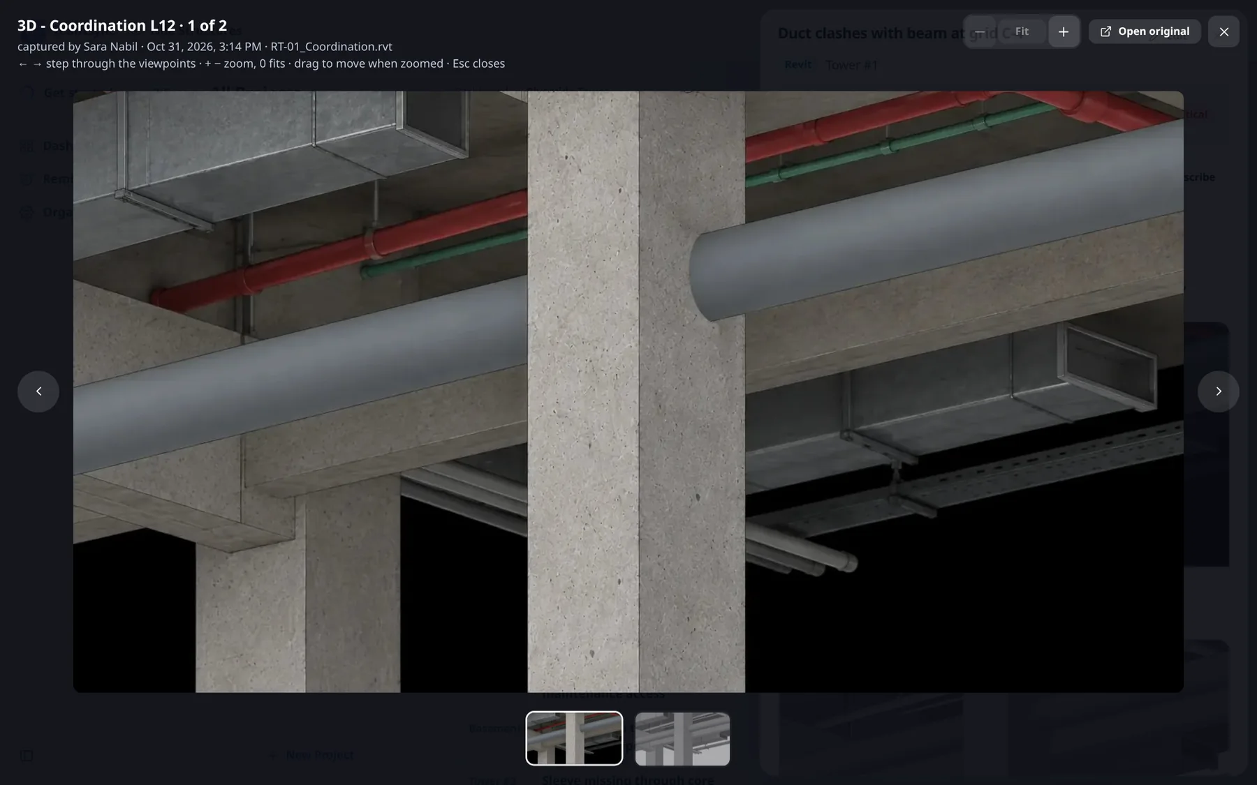 A viewpoint at full size on a dark background with zoom controls, an Open original button, arrows at both sides and a strip of thumbnails along the bottom